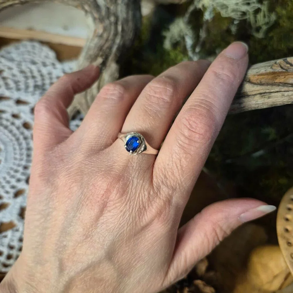 Vintage Blue Gemstone & 925 Silver Ring sz 7 - Picture 5 of 14